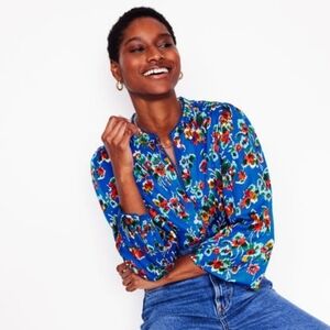 Boden Ara Long Sleeve Blouse Abstract Posy Floral Blue Women's Size 16-18 XL